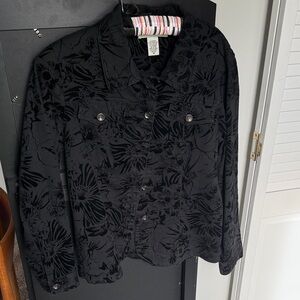 Bamboo Traders Black Floral Jean Jacket